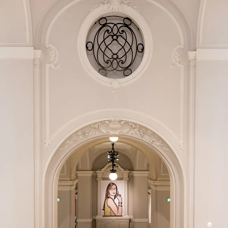 Architectural Interior with Decorative Oval Transom and Stylized Figure