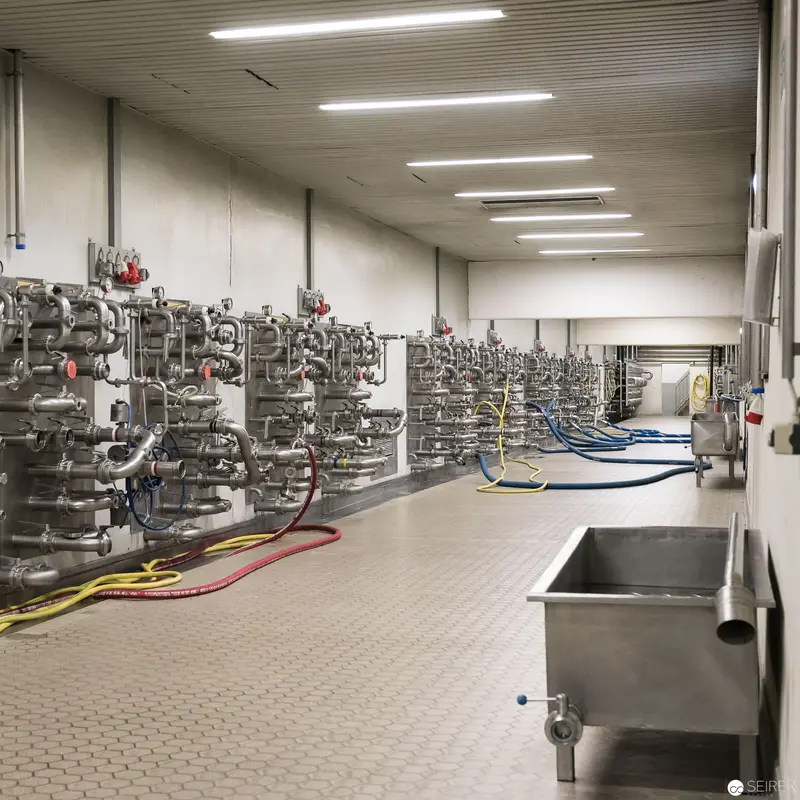 Industrial Food Processing Facility with Stainless Steel Brewing or Fermentation Equipment