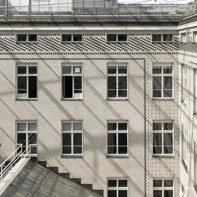 Geometric Architectural Study of Modern Office Building Facade and Staircase