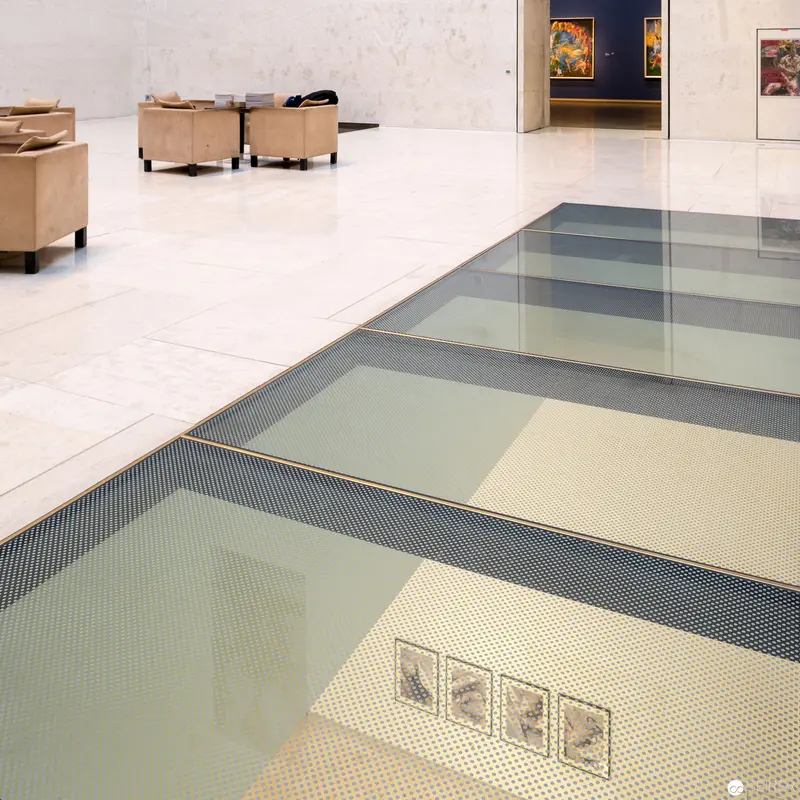 Architectural Interior with Glass Floor and Minimalist Gallery Space