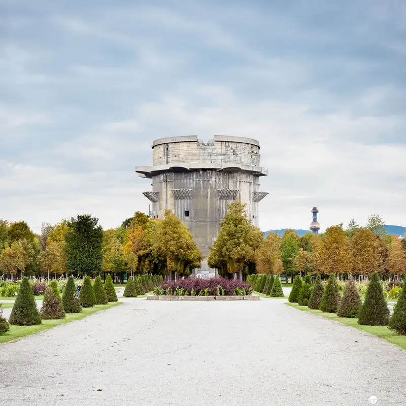Baroque Gardens and Concrete Flak Tower in Vienna's Augarten Park Landscape