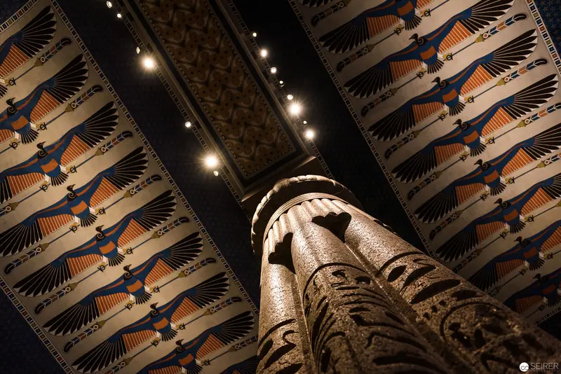 Egyptian Winged Motif Ceiling with Illuminated Architectural Column