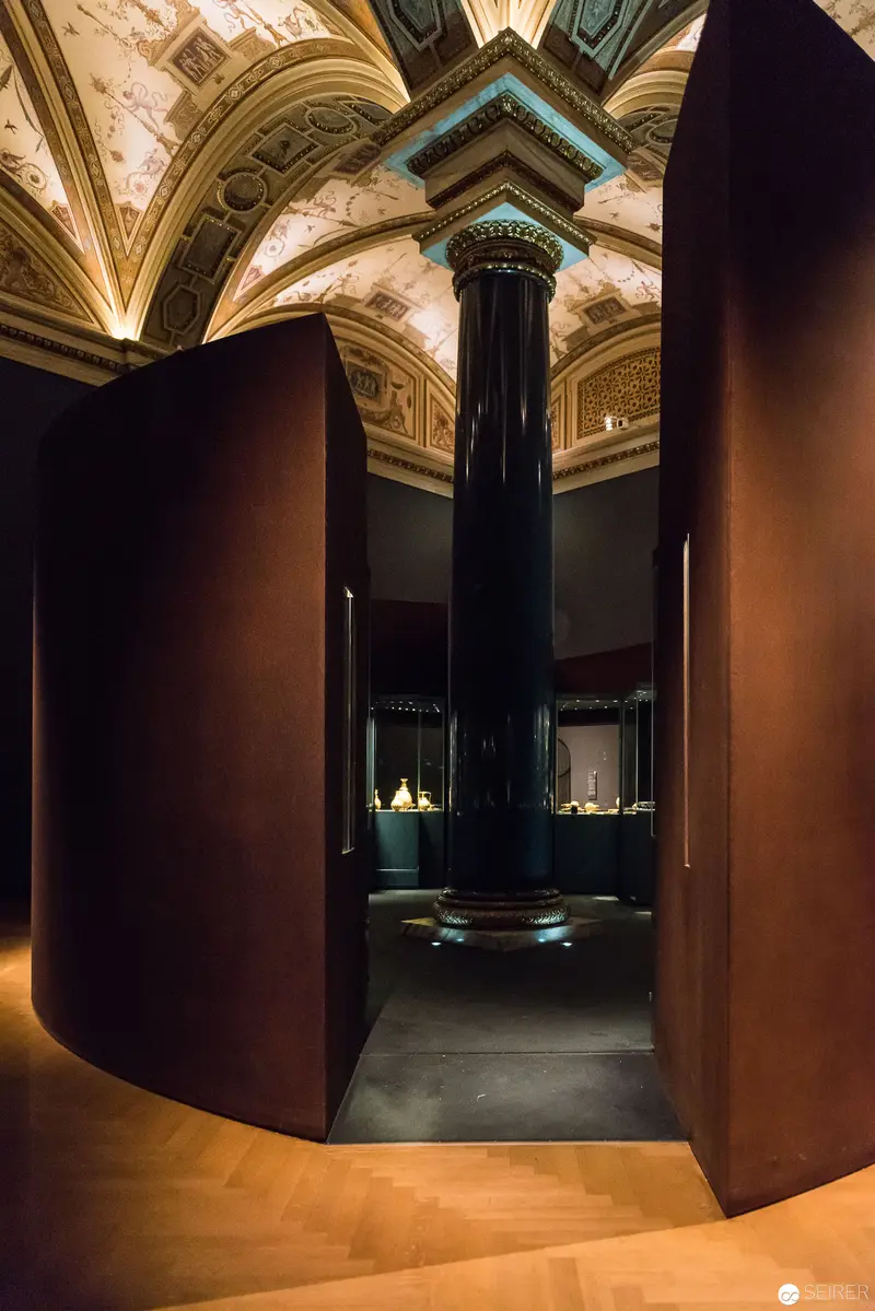 Architectural Interior with Baroque Ceiling and Modern Exhibition Design