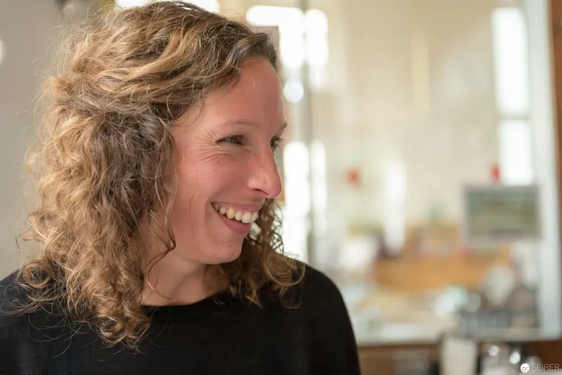Michaela Holzinger Laughing During Interview at Cafe Prückel, Vienna