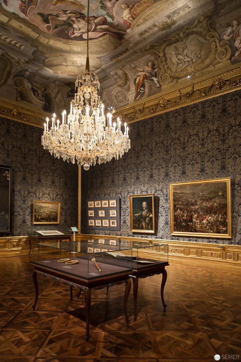 Baroque Interior of Winter Palace, Vienna, with Crystal Chandelier and Art Collection