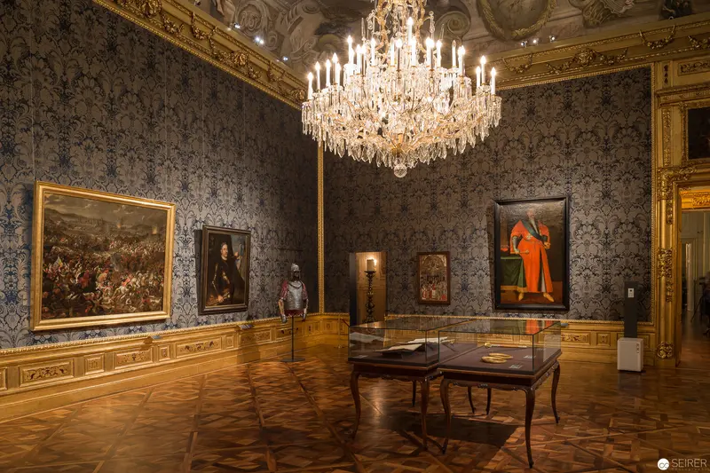 Baroque Gallery Interior with Crystal Chandelier and Historical Paintings at Winter Palace
