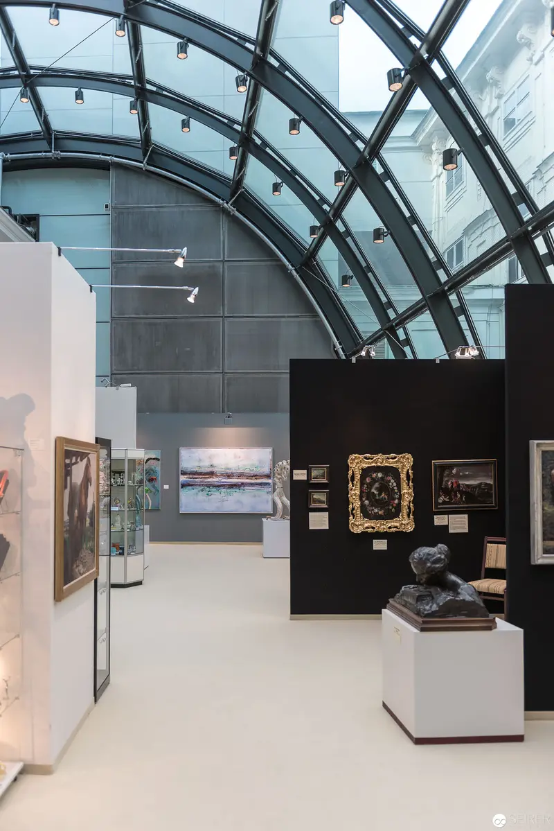 Contemporary Art Exhibition Interior with Glass Arched Ceiling in Vienna