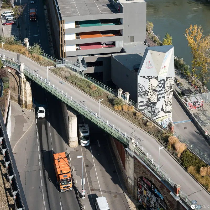 Urban Infrastructure and Design: Spittelau Waste Incineration Plant from Elevated Perspective