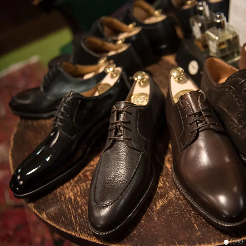 Luxury Dress Shoes Displayed at Knize Mode-Atelier with Wooden Shoe Trees