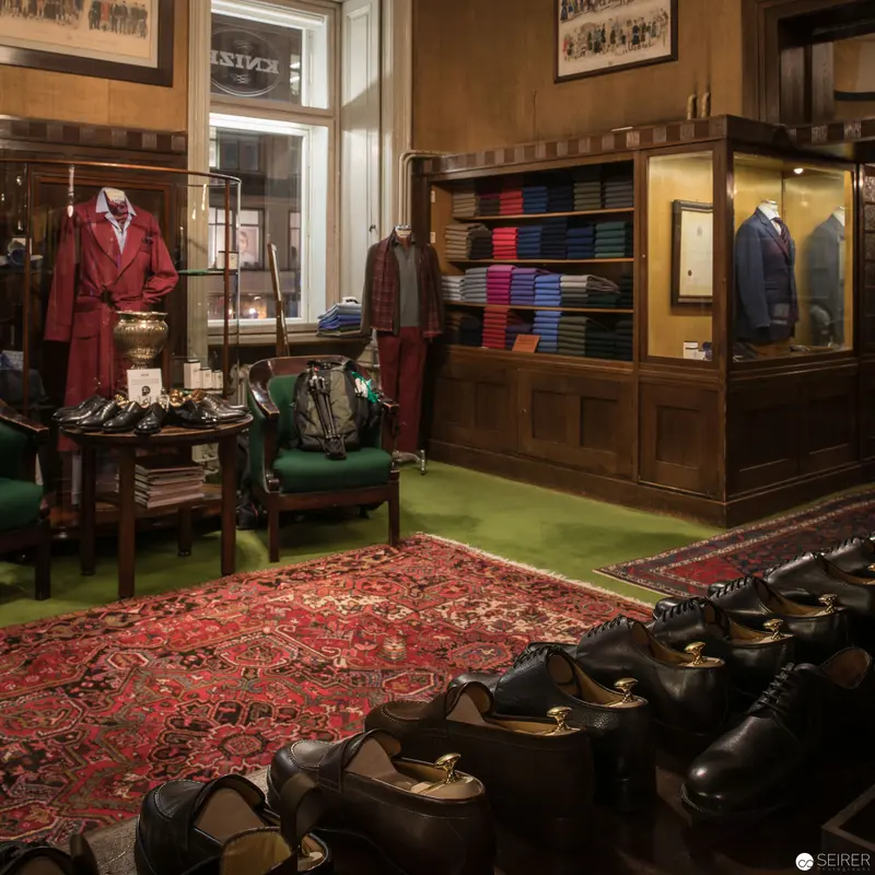Knize Mode-Atelier: Vintage Tailoring Interior with Luxurious Red Oriental Carpet