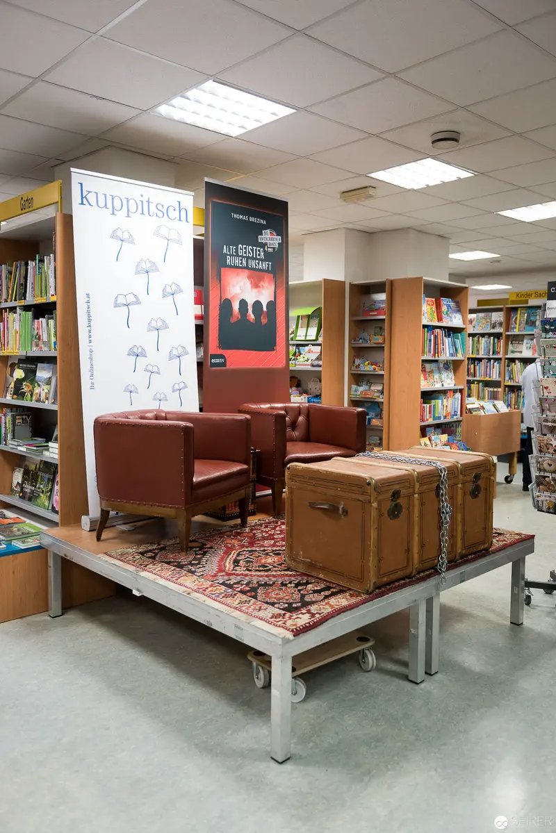 Thomas Brezina Book Presentation at Kuppitsch Bookstore, Reading Nook Setting