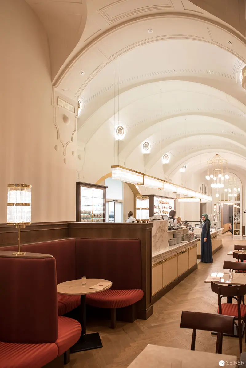 Interior of Elegant Vaulted Cafe with Arched Ceiling and Modernist Design