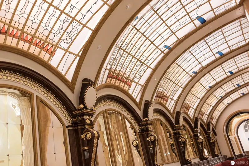 Ornate Victorian Glass Ceiling Arch with Decorative Architectural Metalwork
