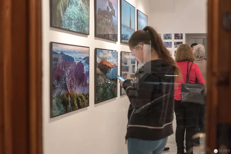 Wolf Hoffmann Vernissage: Visitors Examining Landscape Photographic Exhibition in Vienna Gallery