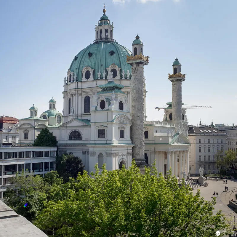 Karlskirche Baroque Landmark in Vienna: Architectural Panorama with Dome and Column
