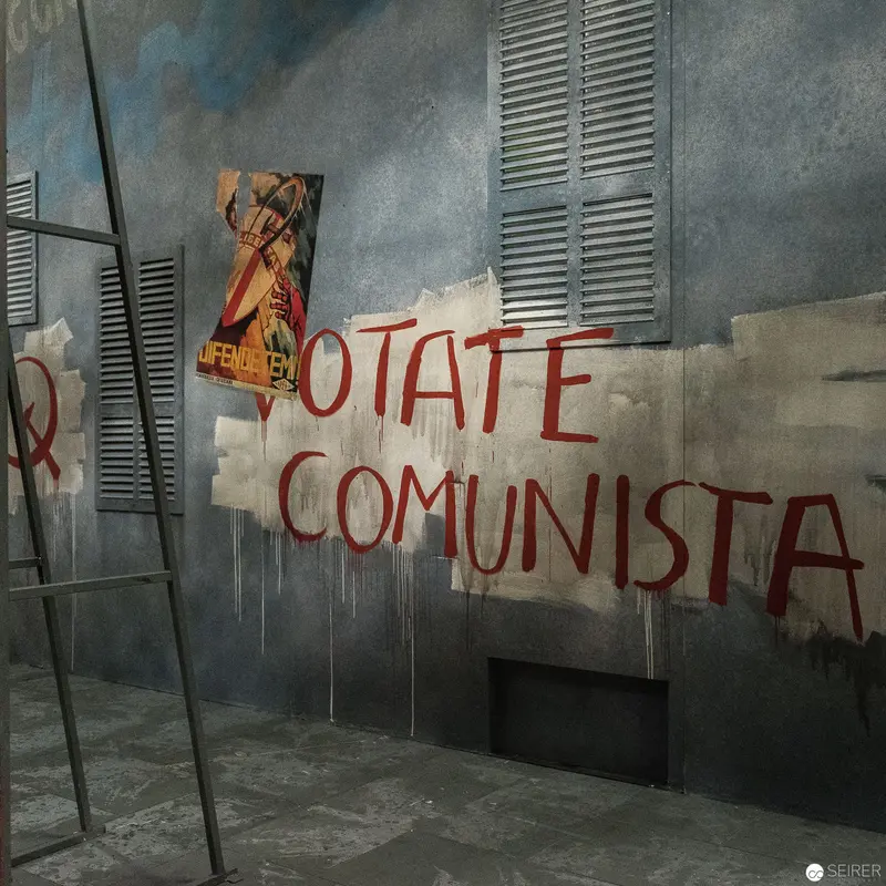Anti-Communist Graffiti on Weathered Urban Wall with Vintage Propaganda Poster