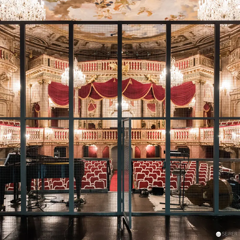 Interior View of Historic Theatre at Max Reinhardt Seminar through Glass Partition