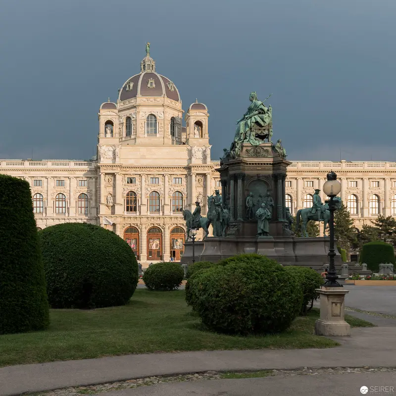 Kunsthistorisches Museum Vienna with Empress Maria Theresa Monument at Dusk