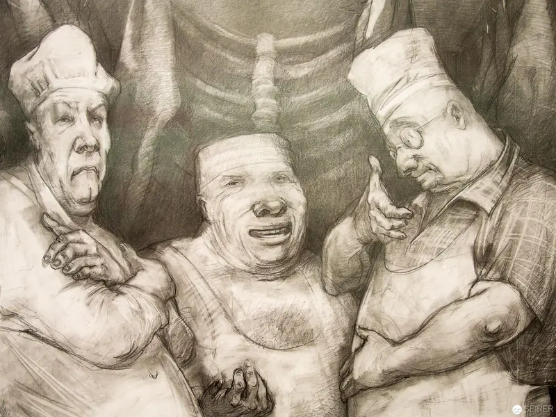 Culinary Characters: Chefs in Dramatic Monochromatic Sketch by Michael Seirer