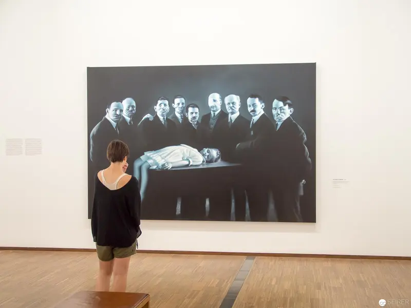 Albertina Gallery Visitor Contemplates Surreal Group Portrait Installation