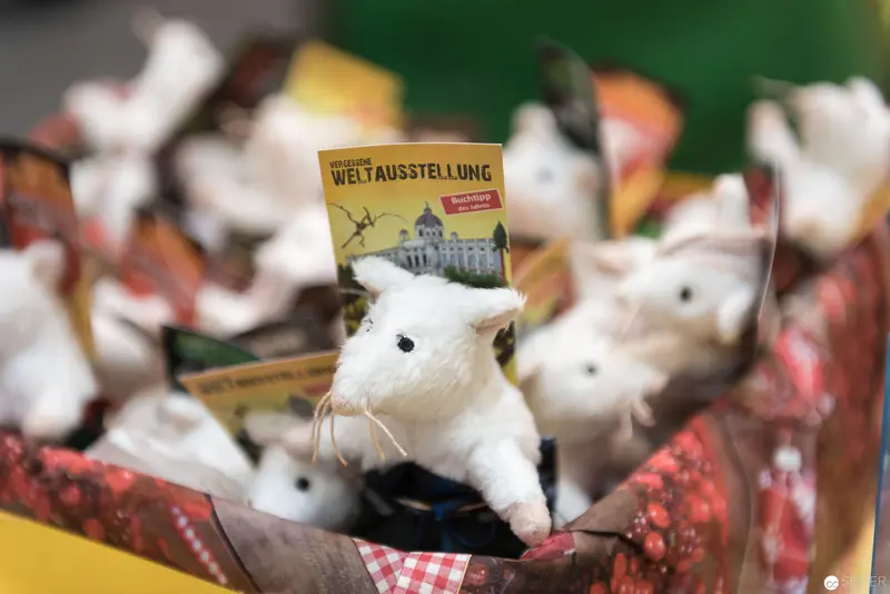 White Mice Displaying "Weltausstellung" Poster at Book Wien 2017