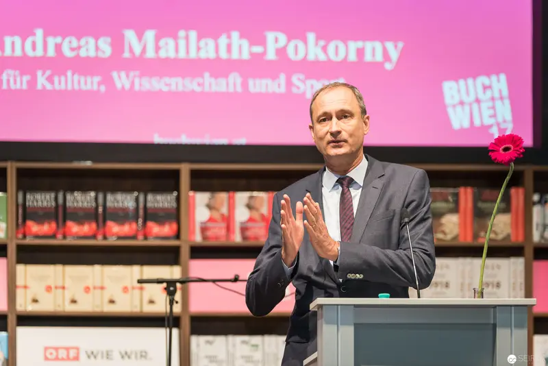 Andreas Mailath-Pokorny Speaking at Buch Wien 2017 Literary Festival Podium