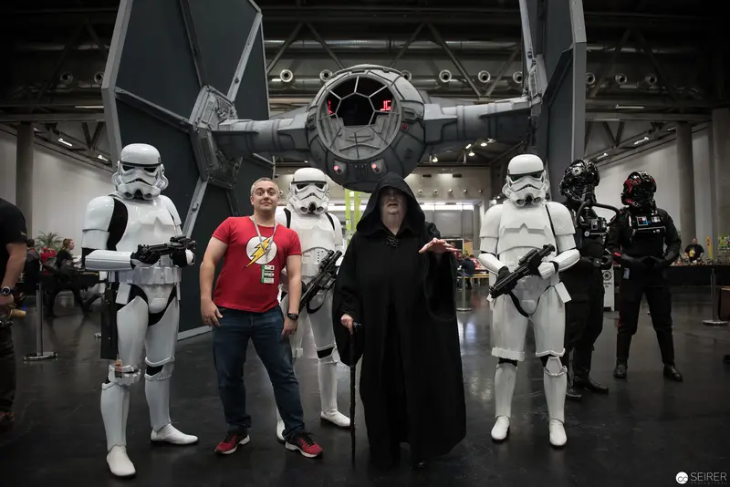 Star Wars Imperial Forces Gathered Around TIE Fighter at Fan Convention