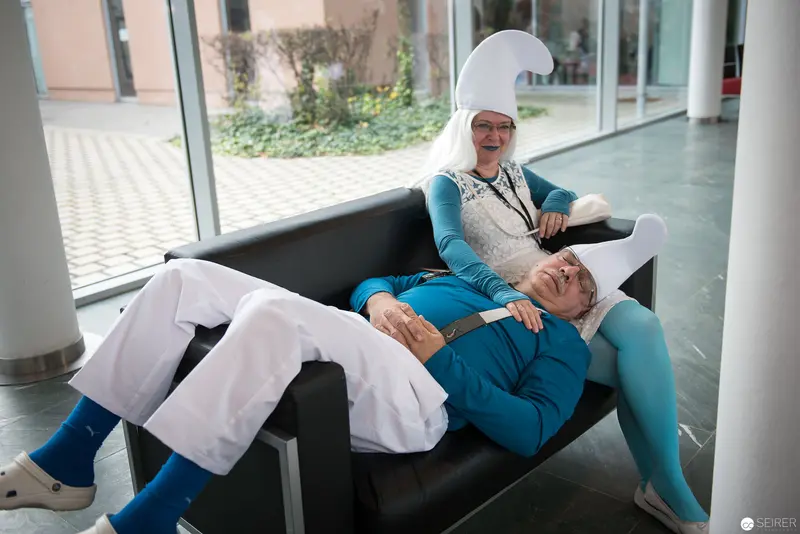 Serene Healthcare Workers Resting in Minimalist Institutional Interior