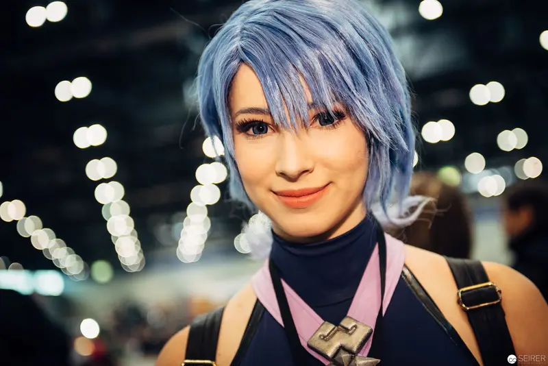 Cosplay Portrait with Blue-Lavender Hair at Convention Event