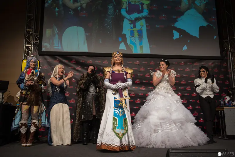 Cosplay Stage Ensemble in Elaborate Fantasy Character Costumes