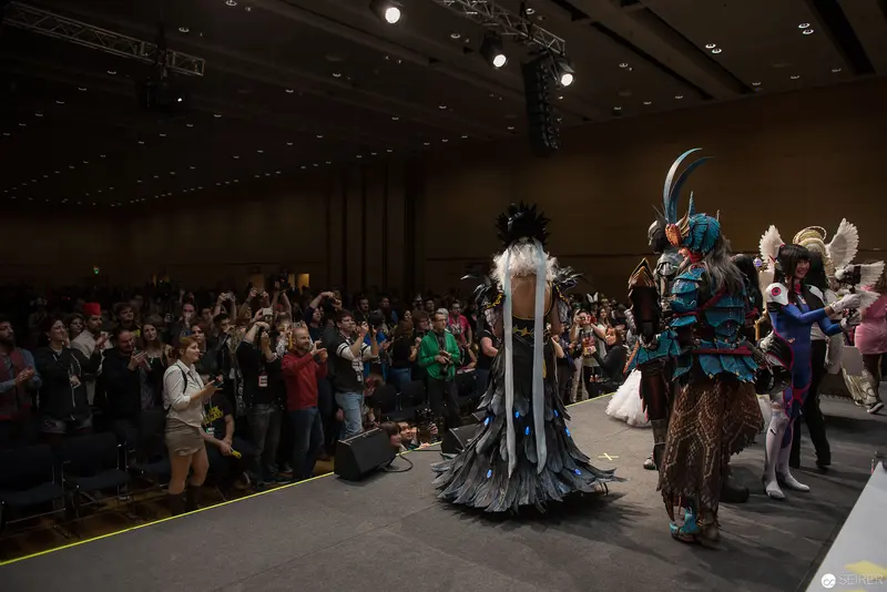 Elaborate Cosplay Runway Performance at Costume Convention with Dramatic Runway Models