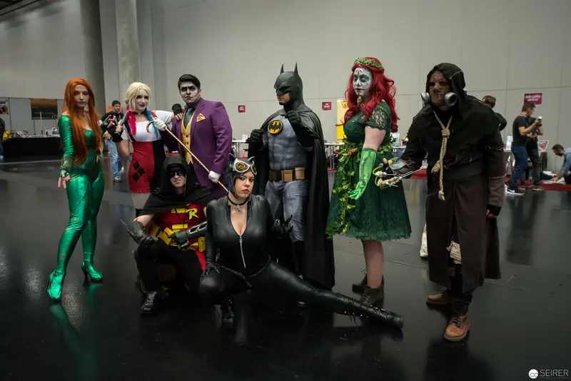 Comic Con Group Cosplay: DC Universe Characters Assembled in Convention Hall