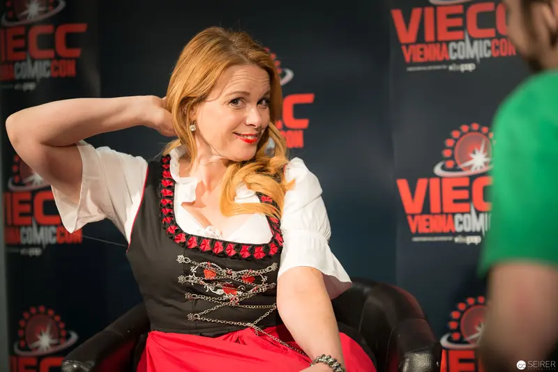 Chase Masterson in Traditional Dirndl at Vienna ComicCon 2017 Press Event