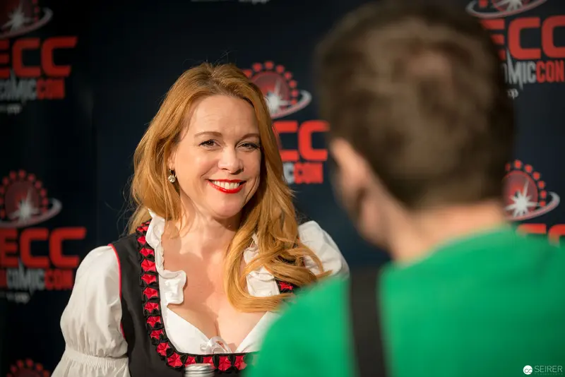 Chase Masterson in Traditional Dirndl at Vienna ComicCon 2017 Press Event