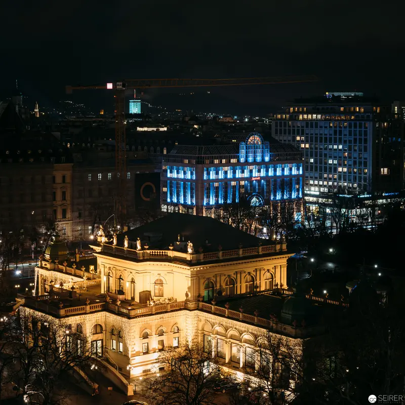 Illuminated Viennese Architectural Nocturne: Imperial Grandeur and Modern Cityscape