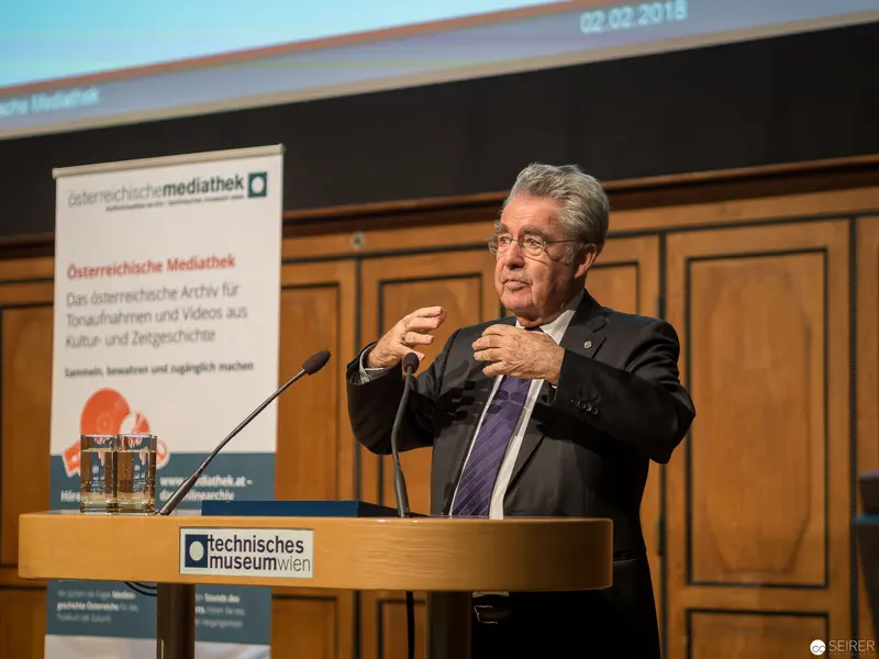 Senior Statesman Lecturing at Austrian Media Archive Event in Vienna Technical Museum