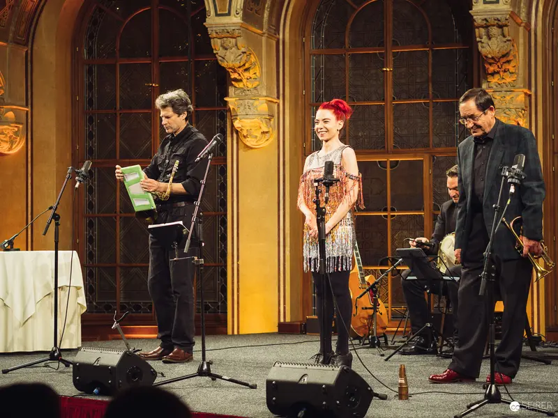 Performance at Ornate Historic Venue with Microphone Ensemble