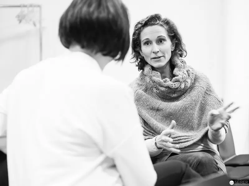 Melanie Laibl Engaged in Intense Professional Discussion with Colleague