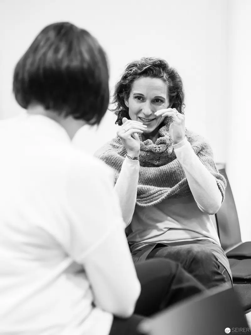Melanie Laibl in Reflective Interview: Hands Framing Expressive Gesture