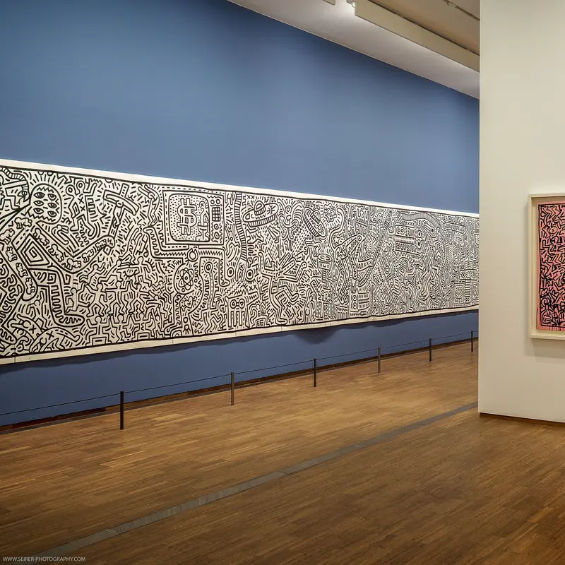 Keith Haring Monochromatic Mural Installation in Museum Gallery Space