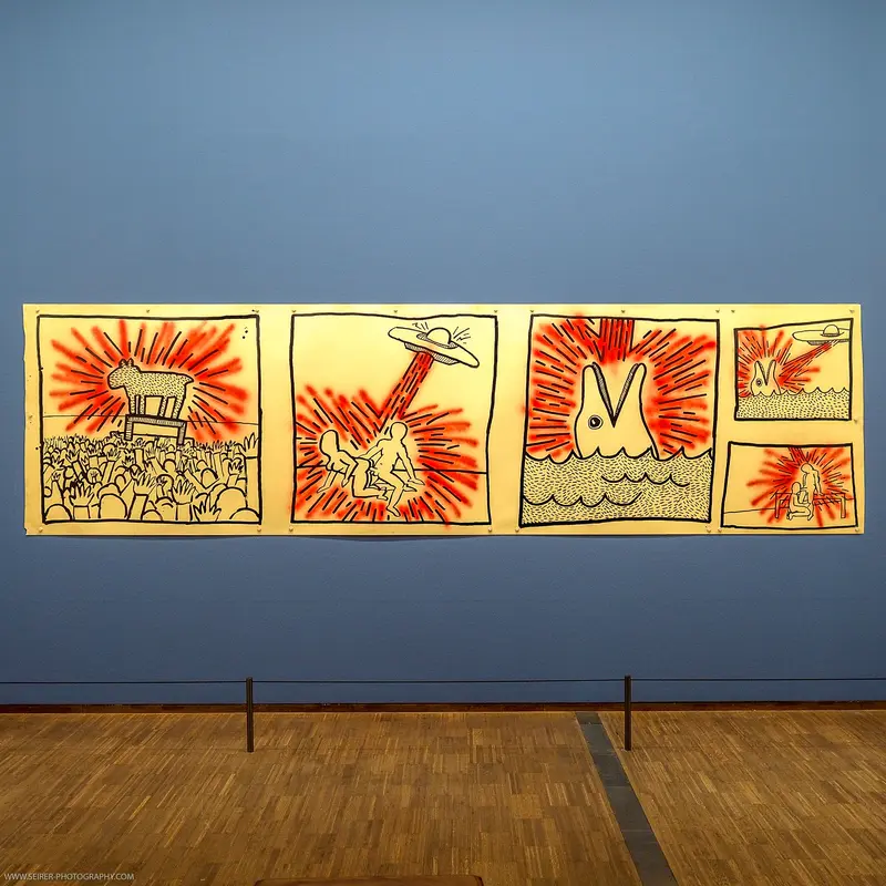 Keith Haring Stylized Narrative Panels Depicting Social Uprising and Transformation
