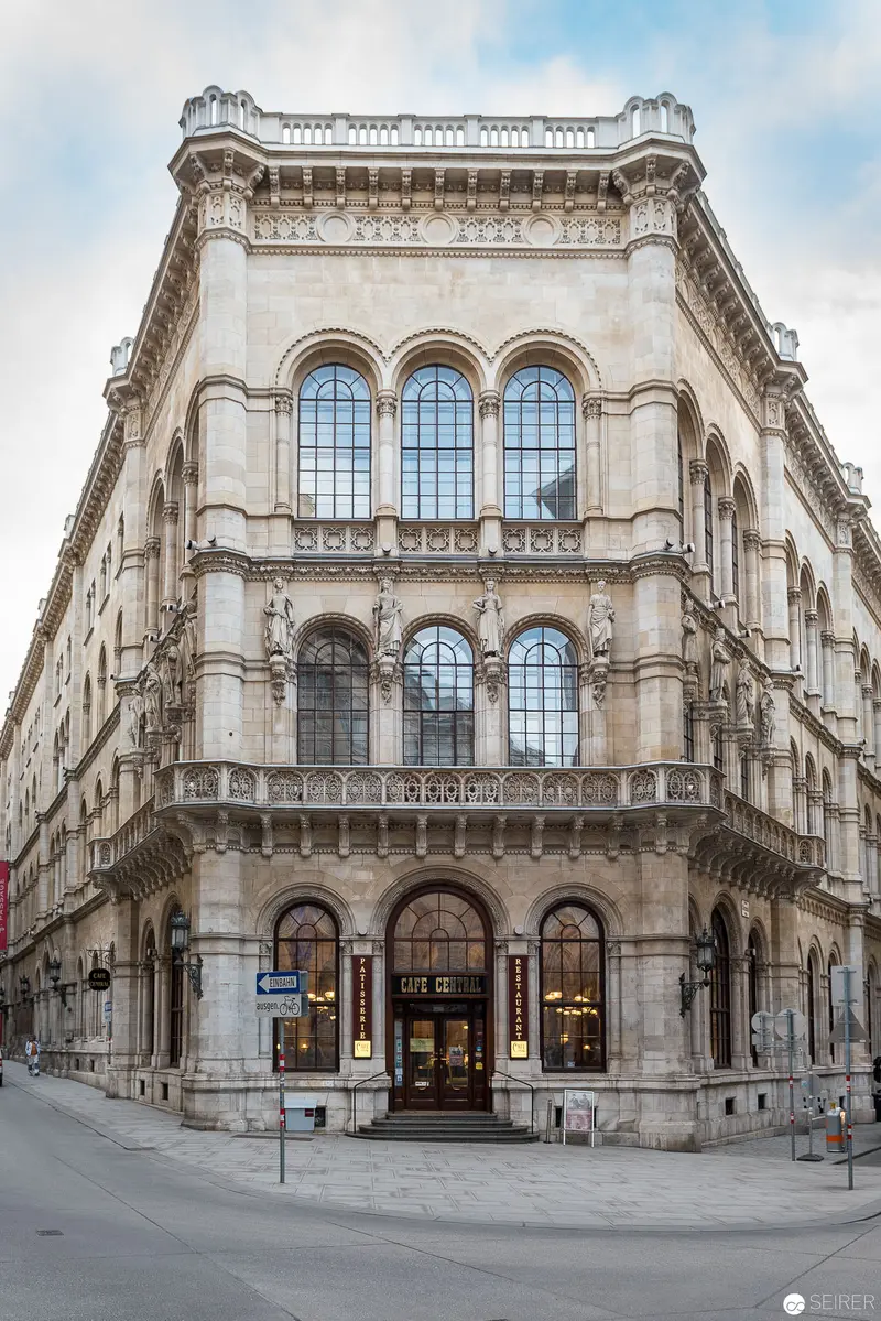 Elegant Viennese Corner Building with Neoclassical Architectural Details at Cafe Central