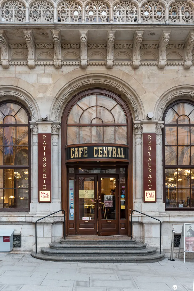 Cafe Central's Ornate Entrance: Architectural Elegance in Viennese Cafe Design