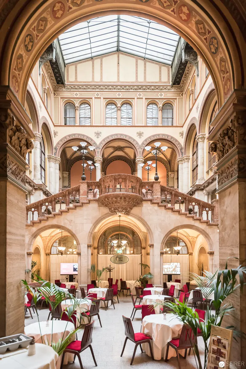 Elegant Dining Hall at Café Central Vienna, Architectural Interior with Ornate Skylights