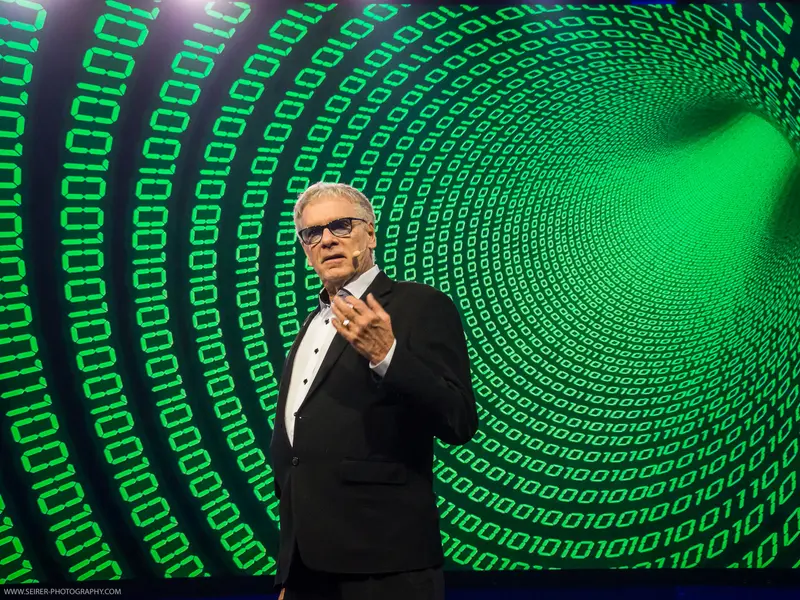 Cybernetic Visualization: Mature Professional in Digital Binary Landscape