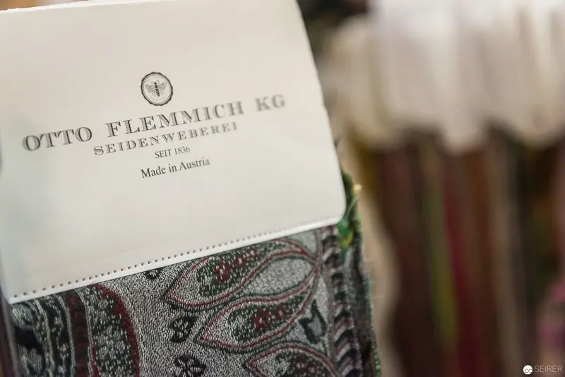 Detailed Close-Up of Otto Flemmich Silk Textile Label from Austrian Manufacturer