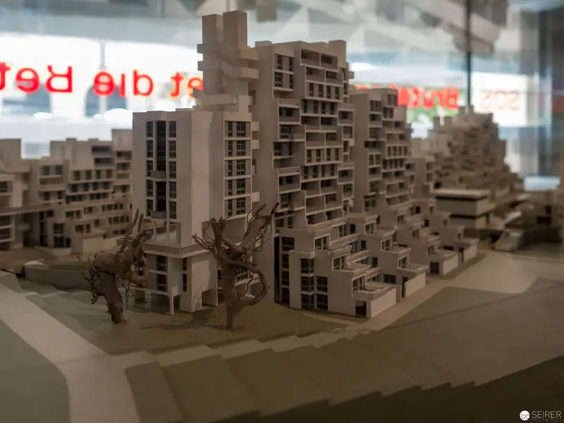 Architectural Scale Model of Modernist Residential Complex with Geometric Massing