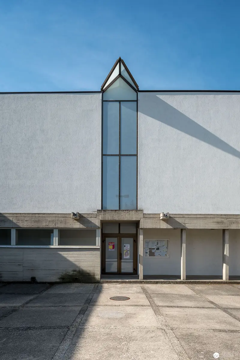 Modernist Church Facade in Oberbaumgarten, Vienna - Geometric Architectural Study
