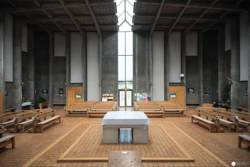 Modernist Church Interior at Oberbaumgarten, Vienna - Geometric Liturgical Space