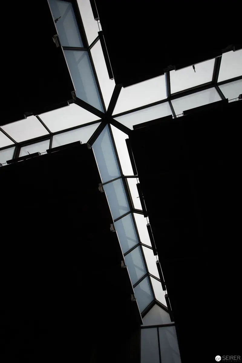 Architectural Cross: Geometric Light and Shadow Composition in Black and White